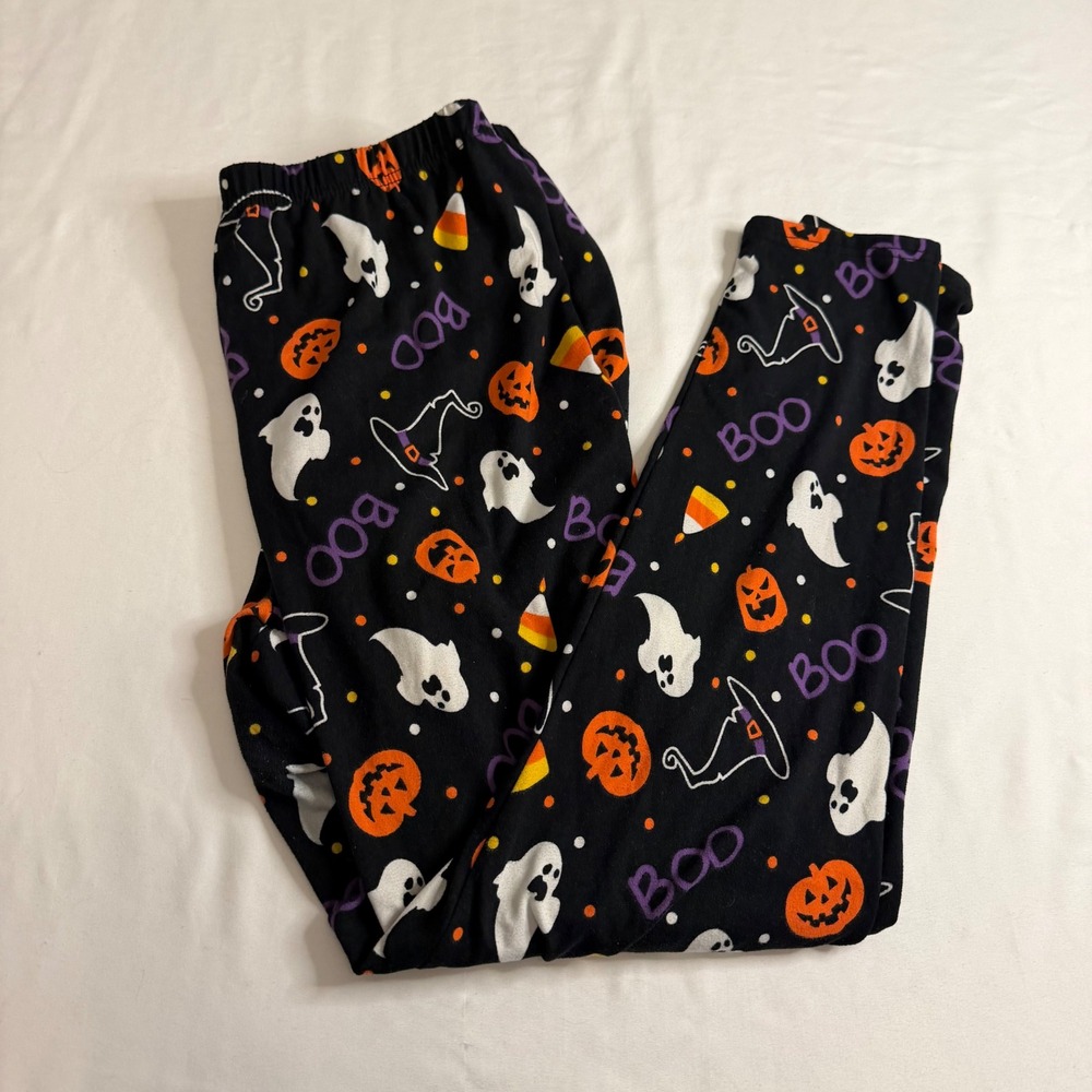 Eye Candy Halloween Leggings 2X Black Ghost Pumpkin Witch Candy Corn Boo Spooky